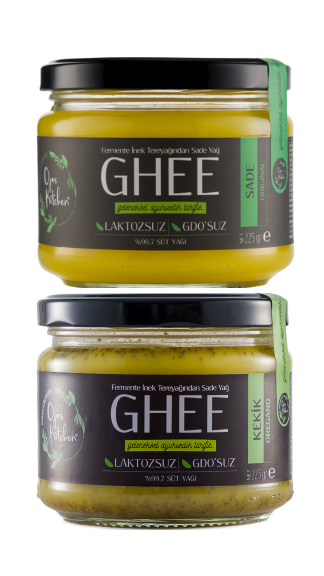2 li Sade Ghee & Kekikli Ghee Sade Yağ 225 gr Laktozsuz Kazeinsiz Gdo Suz Saf Yağ