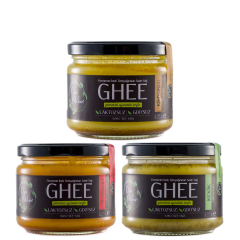 3 lü Ojas Kitchen Baharatlı Ghee ; Kekikli Ghee & Kimyonlu Ghee & Acılı Çeşnili Ghee – Laktozsuz GDO’suz Sade Yağ – 3 x 225 gr- Avantaj Paketi