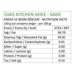 3 lü Ojas Kitchen Sade Ghee – Laktozsuz GDO’suz Sade Yağ – 3 x 225 gr- Avantaj Paketi