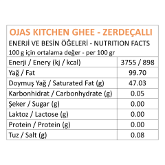 Ojas Kitchen Zerdeçallı Sade Yağ / Ghee 225 gr – Laktozsuz, Kazeinsiz, Gdo’ Suz – Saf Yağ / Sadeyağ
